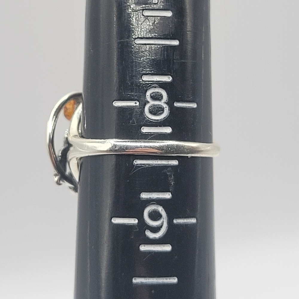 925 Sterling Silver Cat Ring Amber Stone Handmade Womens Size 8.5 Cute Unique - Picture 5 of 6